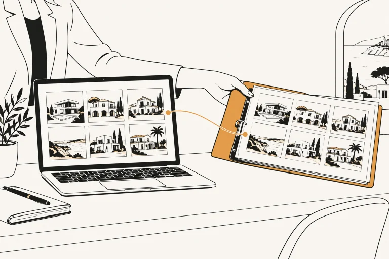 An agency manager sharing an existing catalogue from their office